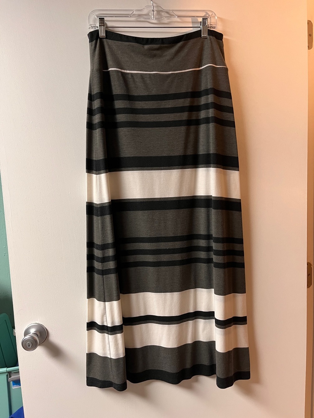 Merona Olive Green, Black & White Striped Maxi Skirt
